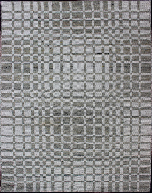 Modern Design Flatweave Rug with Modern pattern in Cream and Green - Gray Neutral tone rug with free - flowing modern design, Keivan Woven Arts / rug RJK - 17796 - SL - 1, country of origin / type: India The subdued design of this rug makes it pe... - Keivan Woven ArtsRJK - 17796 - SL - 1 - 13104Rug