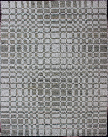 Modern Design Flatweave Rug with Modern pattern in Cream and Green - Gray Neutral tone rug with free - flowing modern design, Keivan Woven Arts / rug RJK - 17796 - SL - 1, country of origin / type: India The subdued design of this rug makes it pe... - Keivan Woven ArtsRJK - 17796 - SL - 1 - 13104