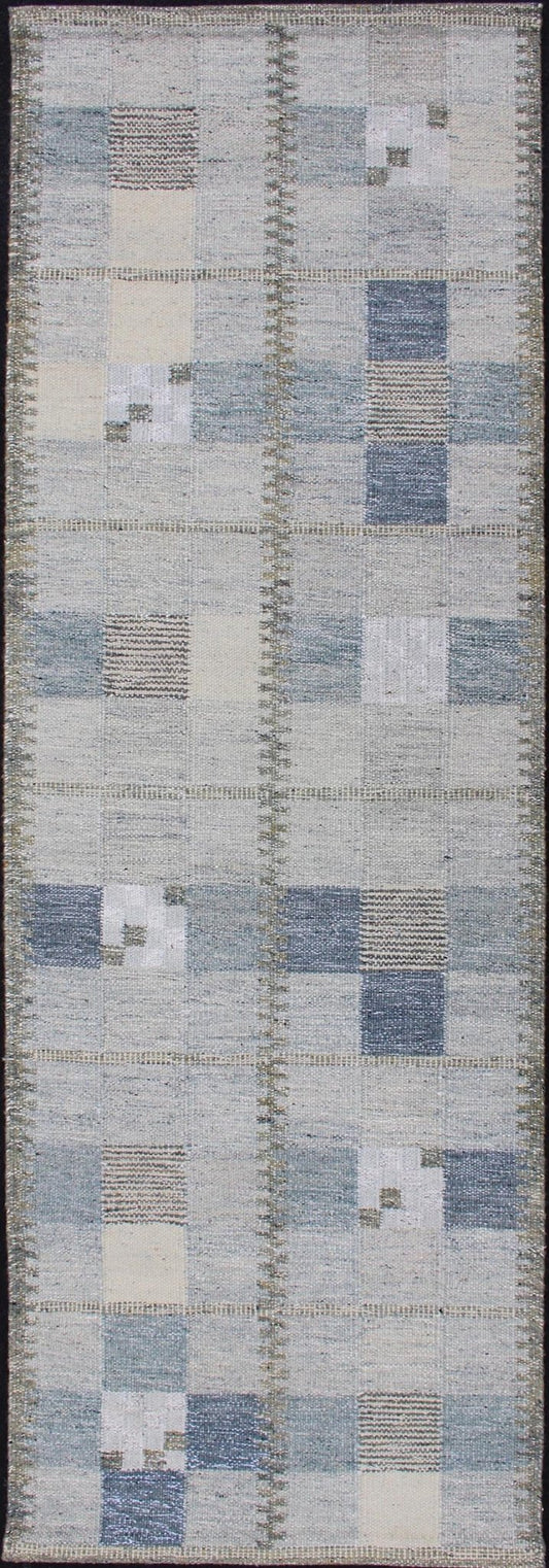 Scandinavian Style Flat - Weave Design Rug with Checkerboard Design in Gray, Blue kwarugs Gray and blue Scandinavian flat - weave design rug with geometric design, rug rjk - 18838 - shb - 137 - 01, country of origin / type: India / Scandinavian flat - weave. ... - Keivan Woven ArtsRJK - 18838 - SHB - 137 - 01 - 11493Rug