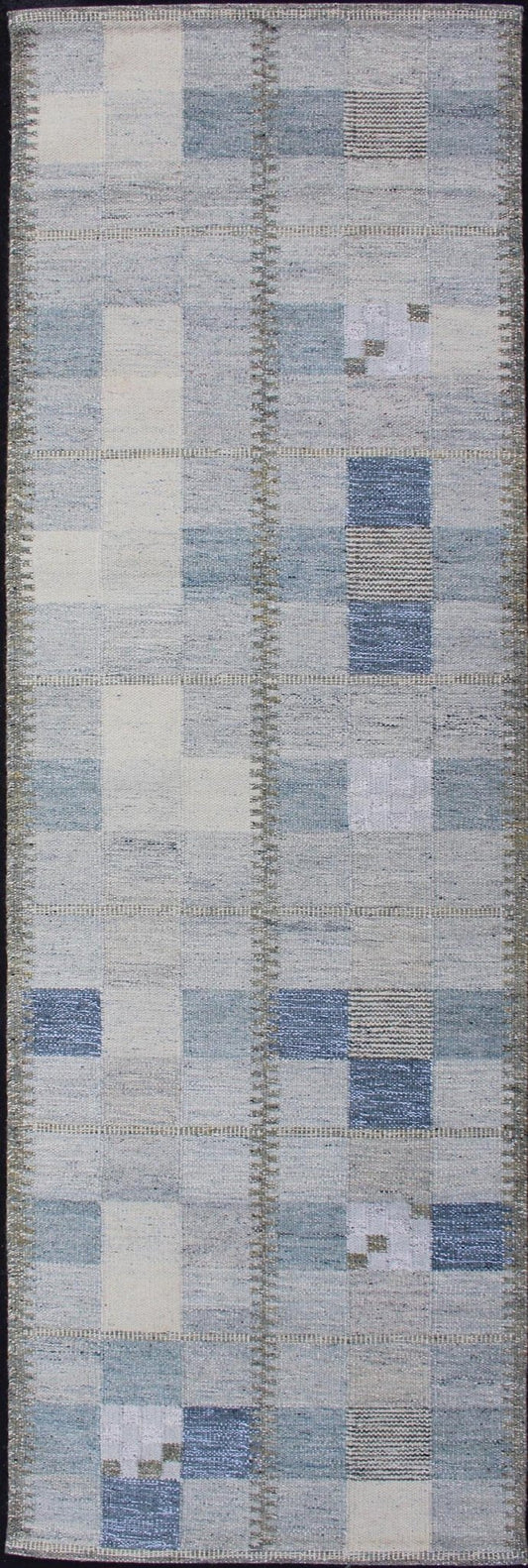 Scandinavian Style Flat - Weave Design Rug with Checkerboard Design in Gray, Blue kwarugs Gray and blue Scandinavian flat - weave design rug with geometric design, rug rjk - 18839 - shb - 137 - 01, country of origin / type: India / Scandinavian flat - weave. ... - Keivan Woven ArtsRJK - 18839 - SHB - 137 - 01 - 11489