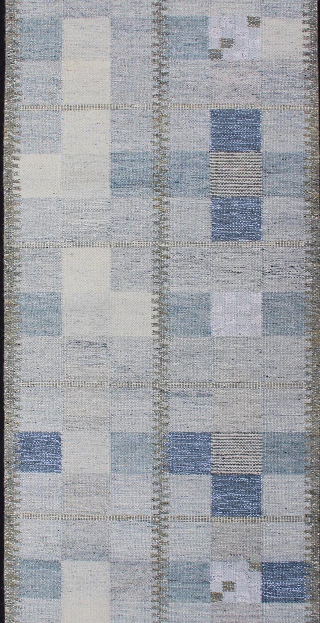 Scandinavian Style Flat - Weave Design Rug with Checkerboard Design in Gray, Blue kwarugs Gray and blue Scandinavian flat - weave design rug with geometric design, rug rjk - 18839 - shb - 137 - 01, country of origin / type: India / Scandinavian flat - weave. ... - Keivan Woven ArtsRJK - 18839 - SHB - 137 - 01 - 11489