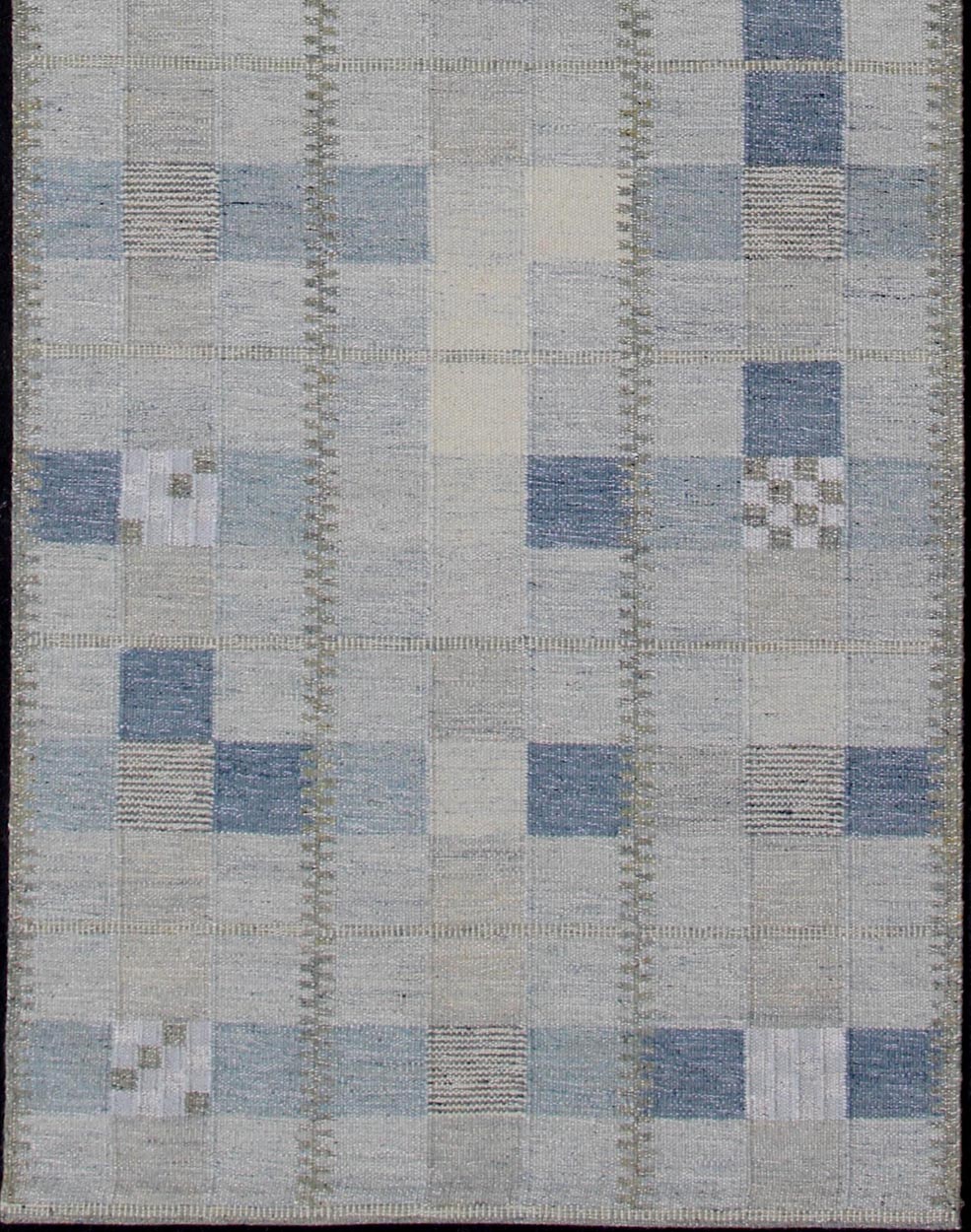 Customizable Modern Scandinavian flat - weave Runner in Gray, Taupe and blue with square shapes, Gallery Runner Scandinavian flat - weave with modern design, rug rjk - 18841 - shb - 137 - 01, country of origin / type: India / Scandinavian flat - weave. ... - Keivan Woven ArtsRJK - 18841 - SHB - 137 - 01 - 11425Rug