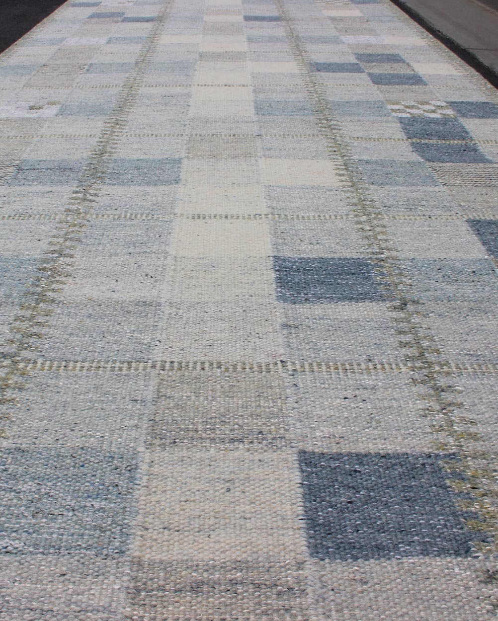 Customizable Modern Scandinavian flat - weave Runner in Gray, Taupe and blue with square shapes, Gallery Runner Scandinavian flat - weave with modern design, rug rjk - 18841 - shb - 137 - 01, country of origin / type: India / Scandinavian flat - weave. ... - Keivan Woven ArtsRJK - 18841 - SHB - 137 - 01 - 11425Rug