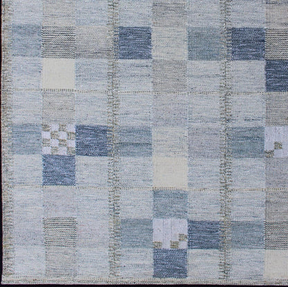 Scandinavian Style Flat - Weave Design Rug with Checkerboard Design in Gray, Blue kwarugs Gray and blue Scandinavian flat - weave design rug with geometric design, Keivan Woven Arts / rug rjk - 18843 - shb - 137 - 01, country of origin / type: India / Scand... - Keivan Woven ArtsRJK - 18843 - SHB - 137 - 01 - 11501Rug