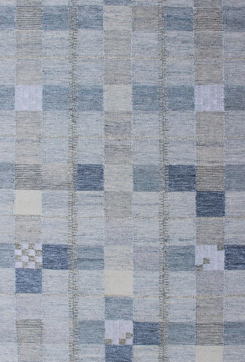 Scandinavian Style Flat - Weave Design Rug with Checkerboard Design in Gray, Blue kwarugs Gray and blue Scandinavian flat - weave design rug with geometric design, Keivan Woven Arts / rug rjk - 18843 - shb - 137 - 01, country of origin / type: India / Scand... - Keivan Woven ArtsRJK - 18843 - SHB - 137 - 01 - 11501