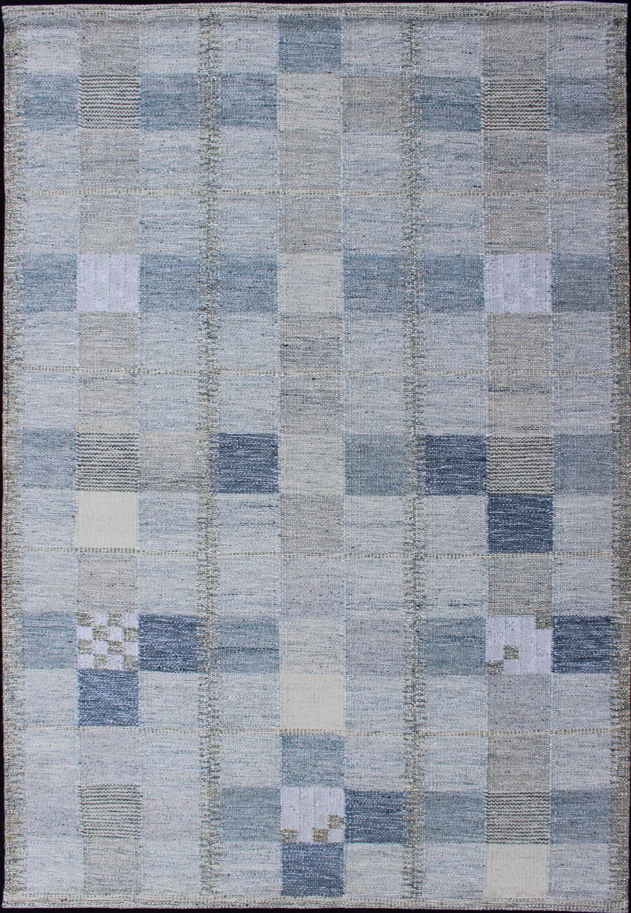 Scandinavian Style Flat - Weave Design Rug with Checkerboard Design in Gray, Blue kwarugs Gray and blue Scandinavian flat - weave design rug with geometric design, Keivan Woven Arts / rug rjk - 18843 - shb - 137 - 01, country of origin / type: India / Scand... - Keivan Woven ArtsRJK - 18843 - SHB - 137 - 01 - 11501
