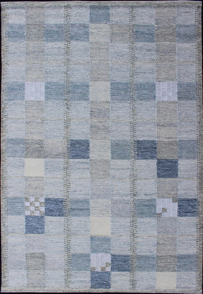 Scandinavian Style Flat - Weave Design Rug with Checkerboard Design in Gray, Blue kwarugs Gray and blue Scandinavian flat - weave design rug with geometric design, Keivan Woven Arts / rug rjk - 18843 - shb - 137 - 01, country of origin / type: India / Scand... - Keivan Woven ArtsRJK - 18843 - SHB - 137 - 01 - 11501