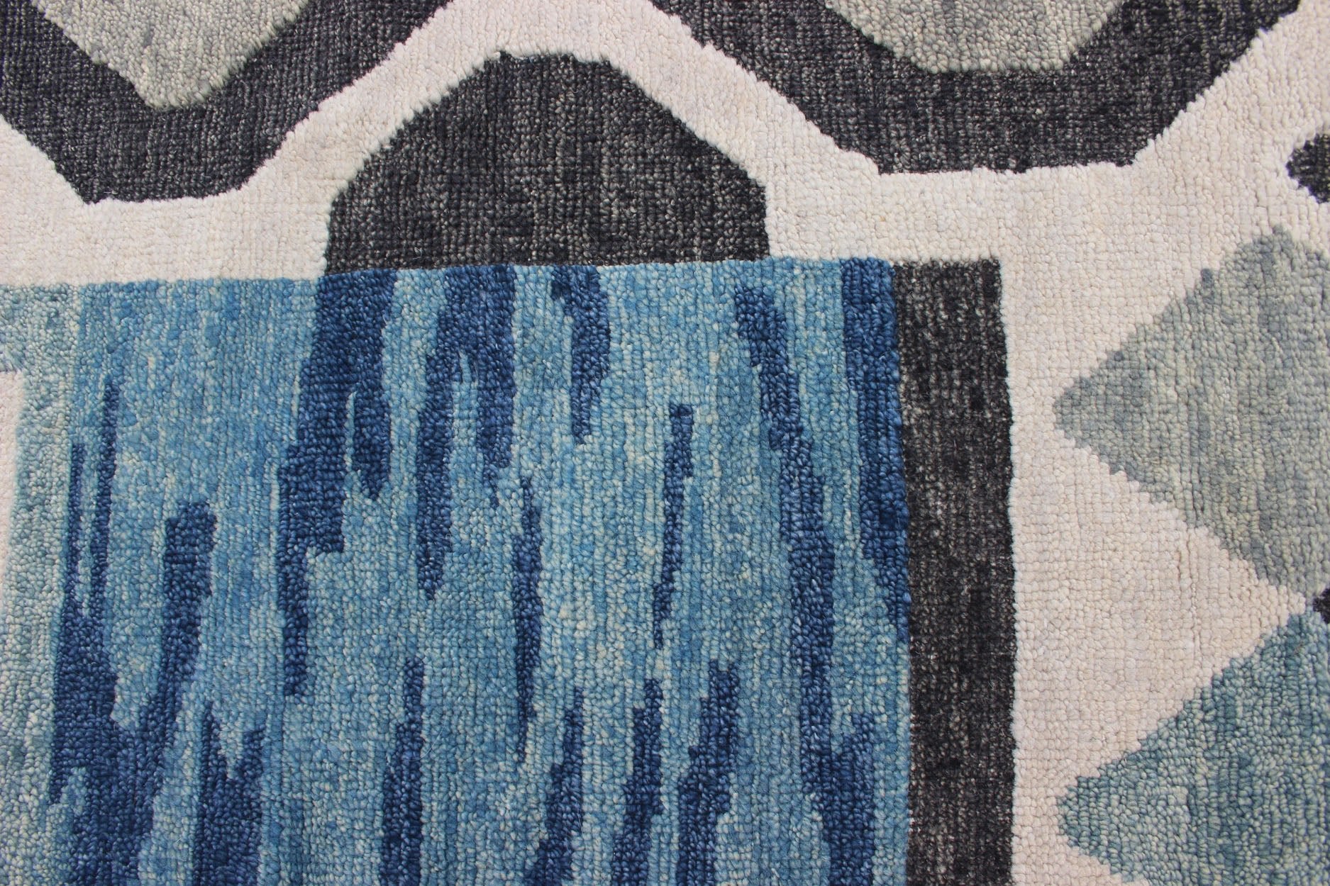 Piled Modern Scandinavian/Swedish Design Rug in Blue Tones, White, Taupe & Cream. Modern Scandinavian Design Rug in Blues and Cream Keivan Woven Arts - Scandinavian piled modern design rug with geometric design, rug RJK - 19381 - A1780, country of or... - Keivan Woven ArtsRJK - 19381 - A1780 - 13110Rug