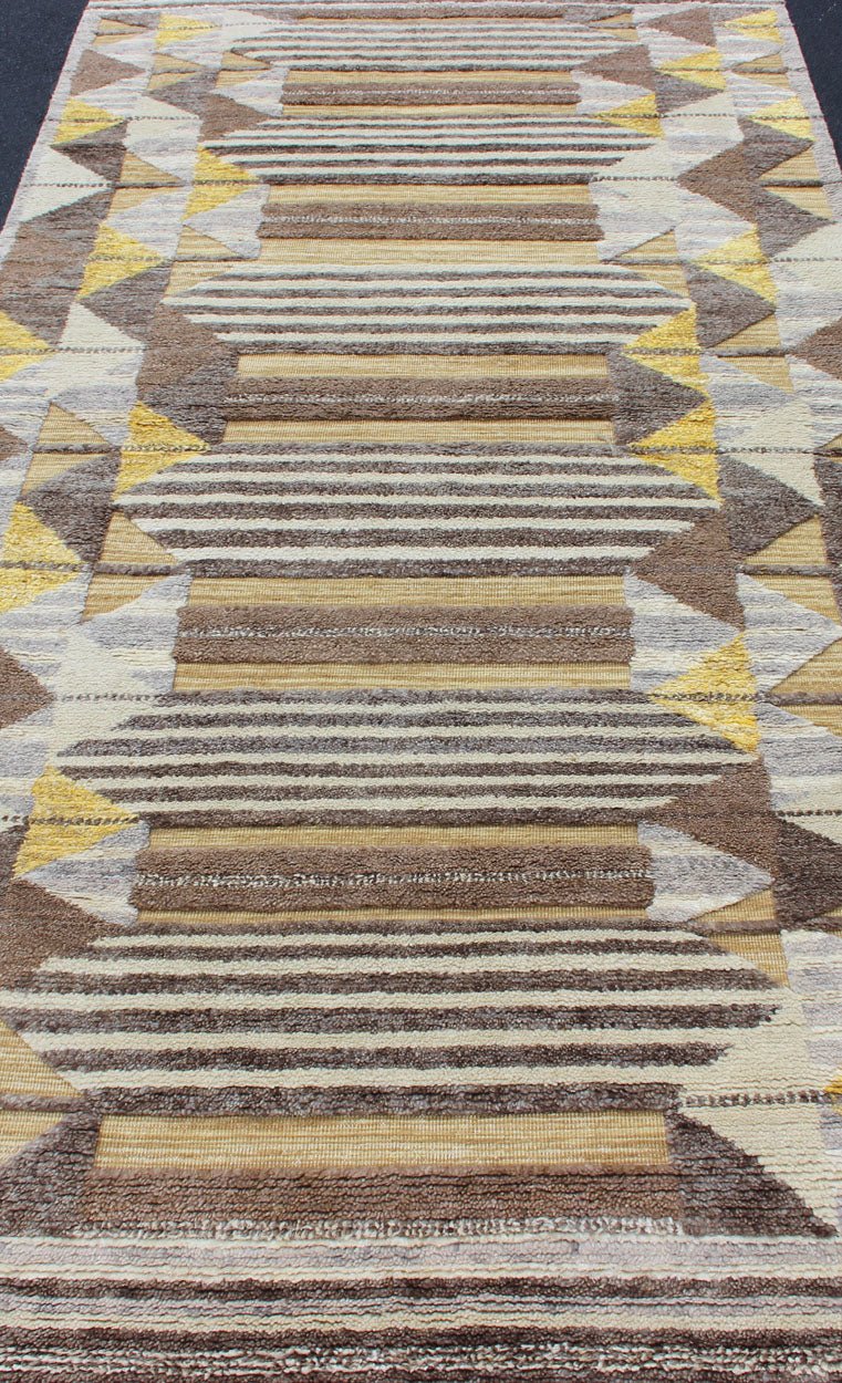 Piled Modern Gallery Scandinavian/Swedish Geometric Design Rug in Earth Tones Contemporary Scandinavian design in piled and Hi - Low rug in tan, brown, gold, and creams, Keivan Woven Arts / rug RJK - 19649 - AHM - A - 2702, country of origin / type: Scand... - Keivan Woven ArtsRJK - 19649 - AHM - A - 2702 - 13122Rug