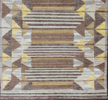 Piled Modern Gallery Scandinavian/Swedish Geometric Design Rug in Earth Tones Contemporary Scandinavian design in piled and Hi - Low rug in tan, brown, gold, and creams, Keivan Woven Arts / rug RJK - 19649 - AHM - A - 2702, country of origin / type: Scand... - Keivan Woven ArtsRJK - 19649 - AHM - A - 2702 - 13122Rug