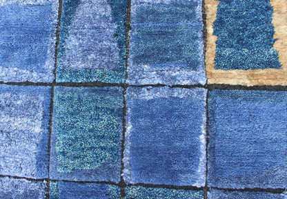 Piled Modern Scandinavian/Swedish Geometric Design Rug in Blues and Gold Color Scandinavian piled modern design rug with geometric design, rug RJK - 19650 - AHM - A - 2733, country of origin / type: India / Scandinavian piled rug This Scandinavi... - Keivan Woven ArtsRJK - 19650 - AHM - A - 2733 - 13128Rug