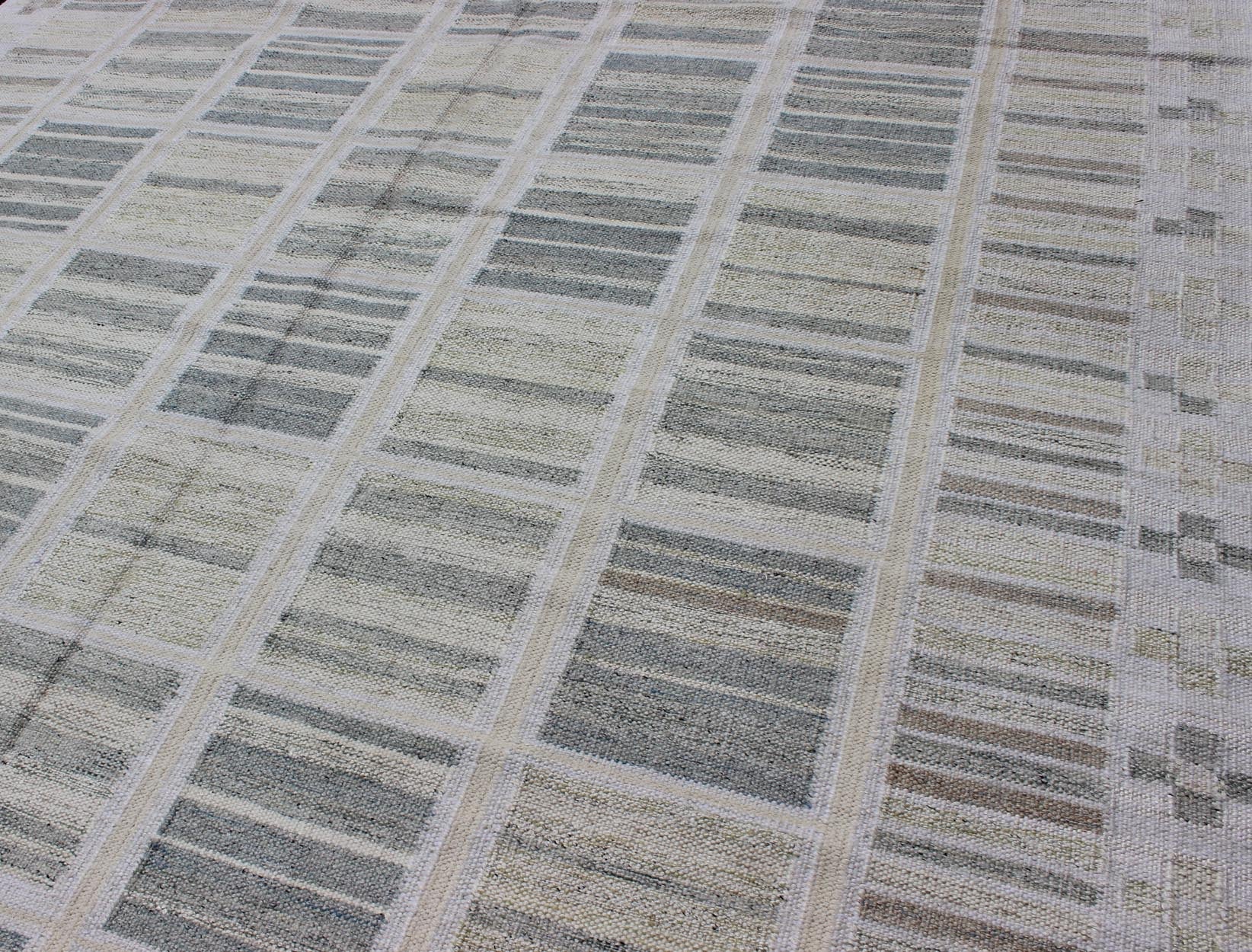 Neutral Stripe Pattern Modern Scandinavian Flat - Weave Rug by Keivan Woven Arts. rug rjk - 20011 - shb - 004 - 02, country of origin / type: India / Scandinavian flat - weave. This Scandinavian flat - weave is inspired by the work of Swedish textile designer... - Keivan Woven ArtsRJK - 20011 - SHB - 004 - 02 - 10486