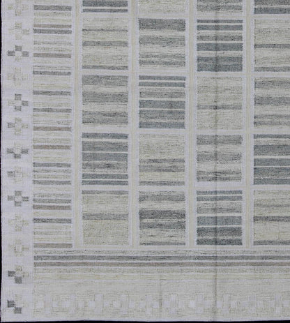Neutral Stripe Pattern Modern Scandinavian Flat - Weave Rug by Keivan Woven Arts. rug rjk - 20011 - shb - 004 - 02, country of origin / type: India / Scandinavian flat - weave. This Scandinavian flat - weave is inspired by the work of Swedish textile designer... - Keivan Woven ArtsRJK - 20011 - SHB - 004 - 02 - 10486