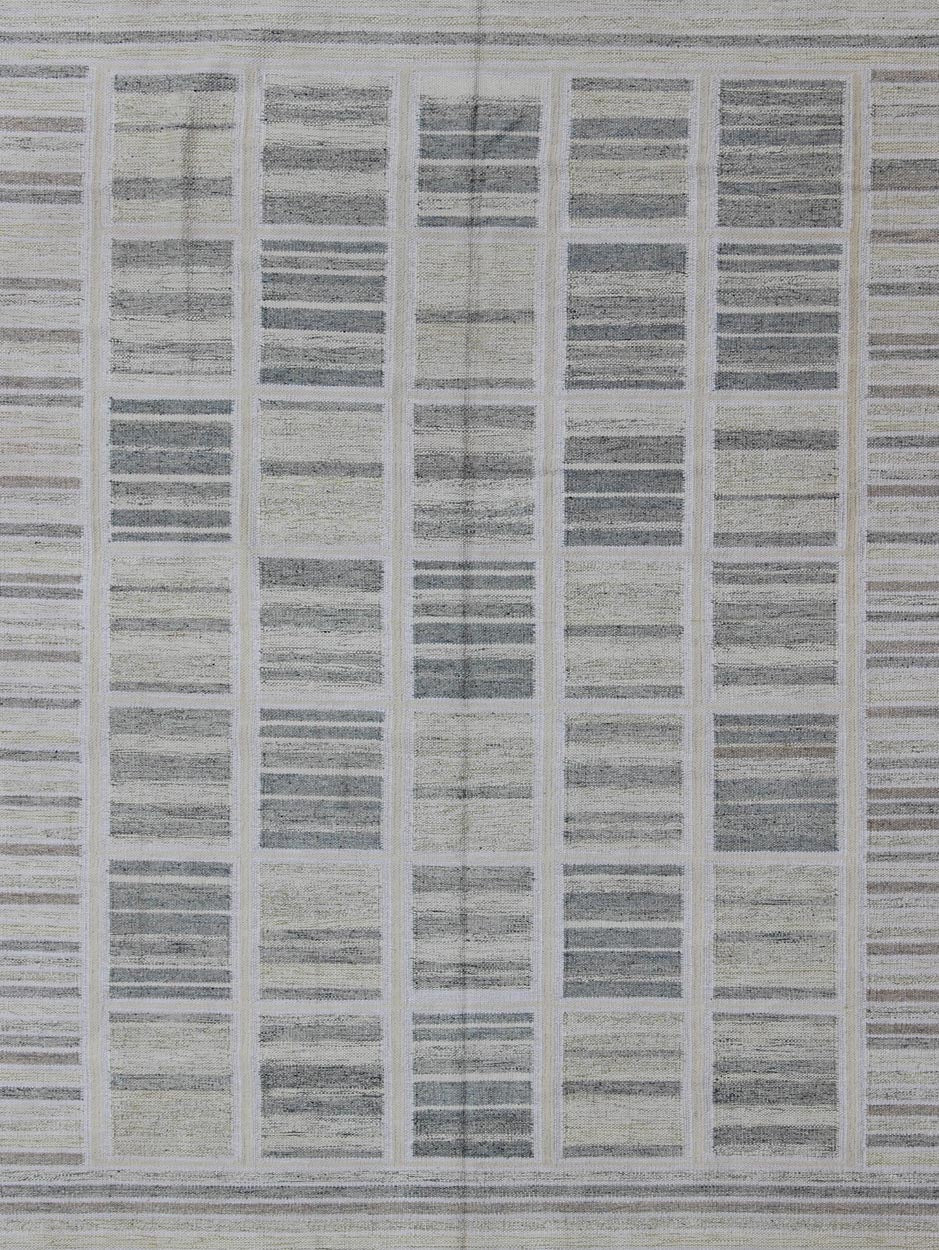 Neutral Stripe Pattern Modern Scandinavian Flat - Weave Rug by Keivan Woven Arts. rug rjk - 20011 - shb - 004 - 02, country of origin / type: India / Scandinavian flat - weave. This Scandinavian flat - weave is inspired by the work of Swedish textile designer... - Keivan Woven ArtsRJK - 20011 - SHB - 004 - 02 - 10486Rug