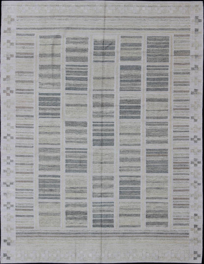 Neutral Stripe Pattern Modern Scandinavian Flat - Weave Rug by Keivan Woven Arts. rug rjk - 20011 - shb - 004 - 02, country of origin / type: India / Scandinavian flat - weave. This Scandinavian flat - weave is inspired by the work of Swedish textile designer... - Keivan Woven ArtsRJK - 20011 - SHB - 004 - 02 - 10486