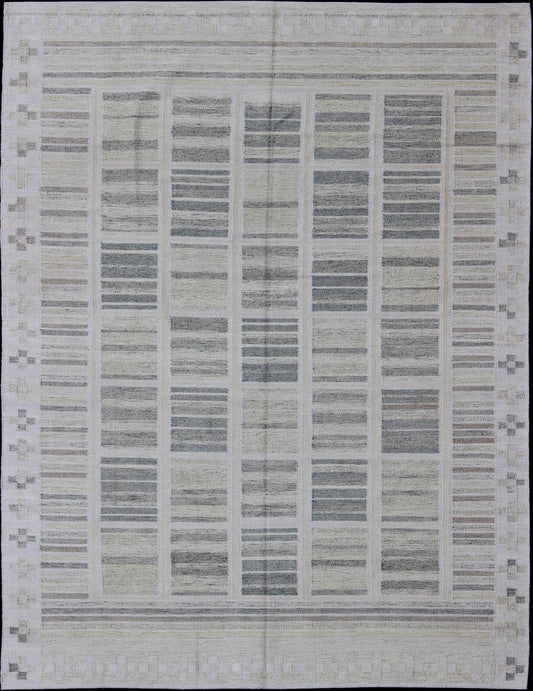 Neutral Stripe Pattern Modern Scandinavian Flat - Weave Rug by Keivan Woven Arts. rug rjk - 20011 - shb - 004 - 02, country of origin / type: India / Scandinavian flat - weave. This Scandinavian flat - weave is inspired by the work of Swedish textile designer... - Keivan Woven ArtsRJK - 20011 - SHB - 004 - 02 - 10486