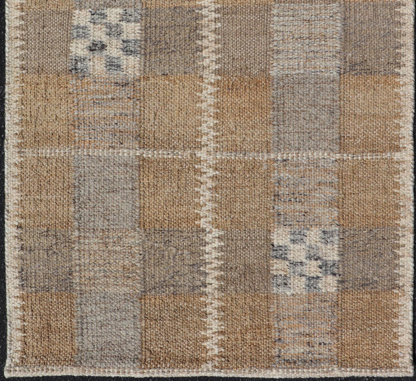 Modern Scandinavian/Swedish Box Design Rug with Earthy Color Tone's With Gray. rug RJK - 20790 - SHB - 137 - ALOE, country of origin / type: India / Scandinavian Flat Weave, circa 21th Century. Measures: 2'11 x 4'9 This Scandinavian flat - weave patterned... - Keivan Woven ArtsRJK - 20790 - SHB - 137 - ALOE - 24649Rug