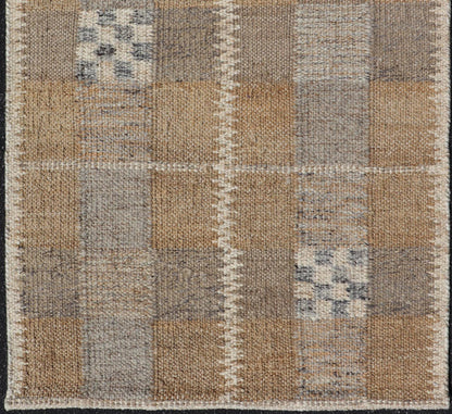 Modern Scandinavian/Swedish Box Design Rug with Earthy Color Tone's With Gray. rug RJK - 20790 - SHB - 137 - ALOE, country of origin / type: India / Scandinavian Flat Weave, circa 21th Century. Measures: 2'11 x 4'9 This Scandinavian flat - weave patterned... - Keivan Woven ArtsRJK - 20790 - SHB - 137 - ALOE - 24649Rug