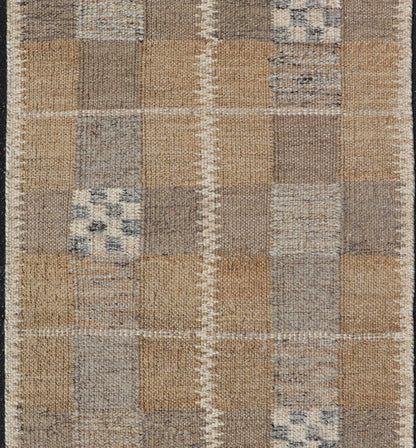 Modern Scandinavian/Swedish Box Design Rug with Earthy Color Tone's With Gray. rug RJK - 20790 - SHB - 137 - ALOE, country of origin / type: India / Scandinavian Flat Weave, circa 21th Century. Measures: 2'11 x 4'9 This Scandinavian flat - weave patterned... - Keivan Woven ArtsRJK - 20790 - SHB - 137 - ALOE - 24649Rug