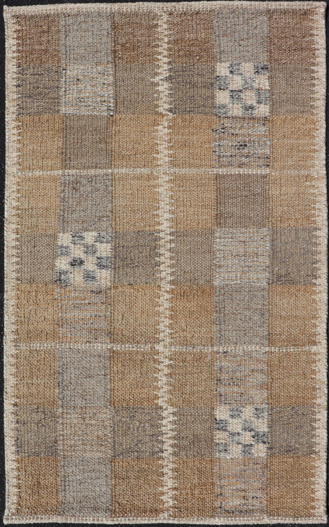 Modern Scandinavian/Swedish Box Design Rug with Earthy Color Tone's With Gray. rug RJK - 20790 - SHB - 137 - ALOE, country of origin / type: India / Scandinavian Flat Weave, circa 21th Century. Measures: 2'11 x 4'9 This Scandinavian flat - weave patterned... - Keivan Woven ArtsRJK - 20790 - SHB - 137 - ALOE - 24649Rug