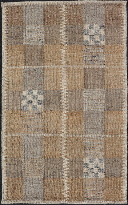 Modern Scandinavian/Swedish Box Design Rug with Earthy Color Tone's With Gray. rug RJK - 20790 - SHB - 137 - ALOE, country of origin / type: India / Scandinavian Flat Weave, circa 21th Century. Measures: 2'11 x 4'9 This Scandinavian flat - weave patterned... - Keivan Woven ArtsRJK - 20790 - SHB - 137 - ALOE - 24649Rug