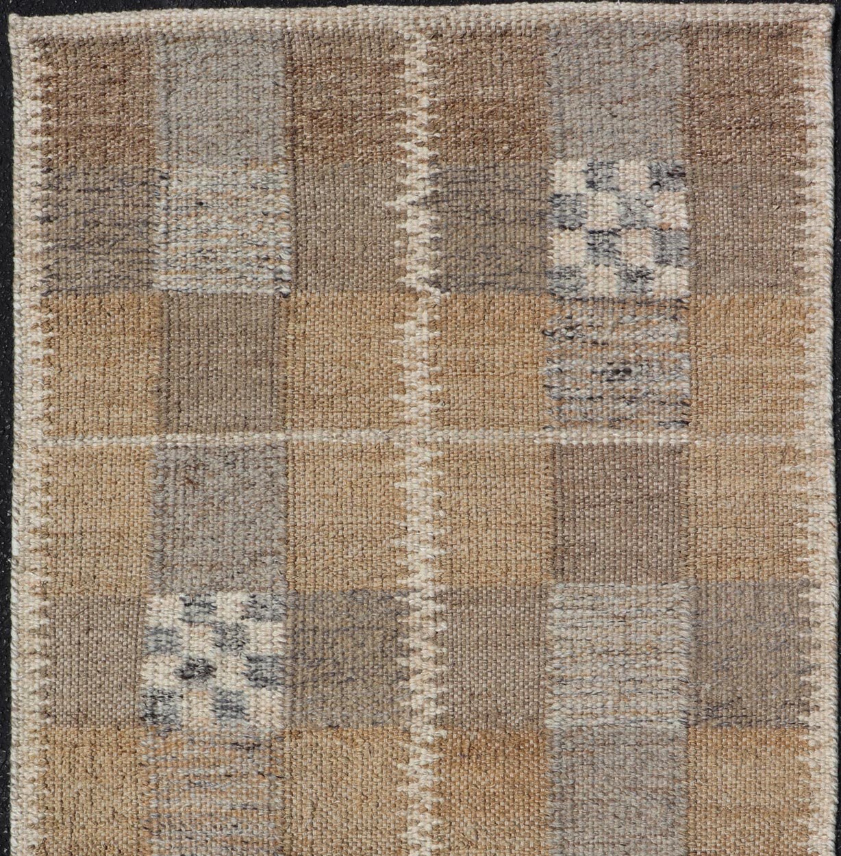 Modern Scandinavian/Swedish Box Design Rug with Earthy Color Tone's With Gray. rug RJK - 20790 - SHB - 137 - ALOE, country of origin / type: India / Scandinavian Flat Weave, circa 21th Century. Measures: 2'11 x 4'9 This Scandinavian flat - weave patterned... - Keivan Woven ArtsRJK - 20790 - SHB - 137 - ALOE - 24649Rug