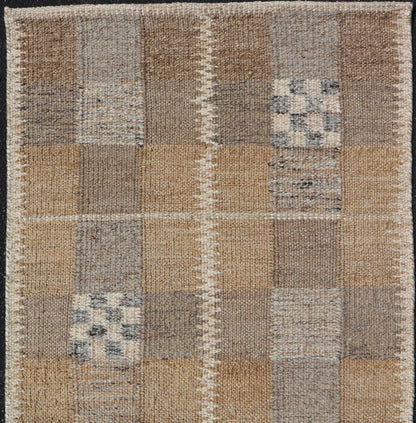 Modern Scandinavian/Swedish Box Design Rug with Earthy Color Tone's With Gray. rug RJK - 20790 - SHB - 137 - ALOE, country of origin / type: India / Scandinavian Flat Weave, circa 21th Century. Measures: 2'11 x 4'9 This Scandinavian flat - weave patterned... - Keivan Woven ArtsRJK - 20790 - SHB - 137 - ALOE - 24649Rug