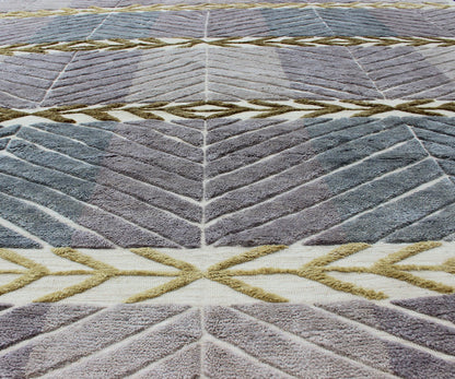 Modern Scandinavian/Swedish Design Rug by Keivan Woven Arts Measures: 9'2 x 11'10 Contemporary Scandinavian design piled rug in Light Purple/lavender, gray, green, gold, and cream, Keivan Woven Arts/ rug RJK - 23293, country of origin / type: In... - Keivan Woven ArtsRJK - 23293 - AHN - PILE - A - 2655 - 13140Rug