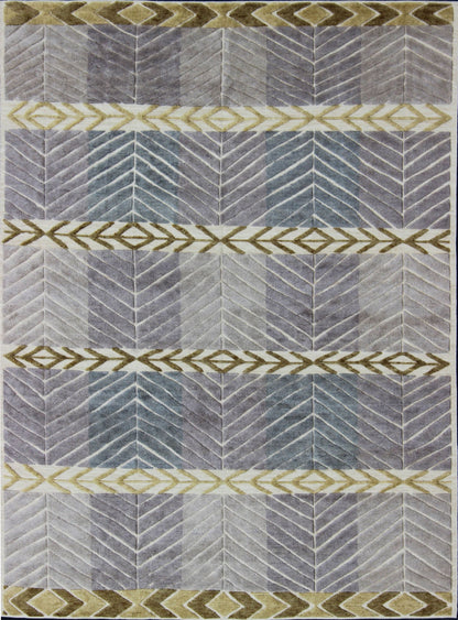 Modern Scandinavian/Swedish Design Rug by Keivan Woven Arts Measures: 9'2 x 11'10 Contemporary Scandinavian design piled rug in Light Purple/lavender, gray, green, gold, and cream, Keivan Woven Arts/ rug RJK - 23293, country of origin / type: In... - Keivan Woven ArtsRJK - 23293 - AHN - PILE - A - 2655 - 13140