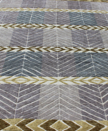 Modern Scandinavian/Swedish Design Rug by Keivan Woven Arts Measures: 9'2 x 11'10 Contemporary Scandinavian design piled rug in Light Purple/lavender, gray, green, gold, and cream, Keivan Woven Arts/ rug RJK - 23293, country of origin / type: In... - Keivan Woven ArtsRJK - 23293 - AHN - PILE - A - 2655 - 13140