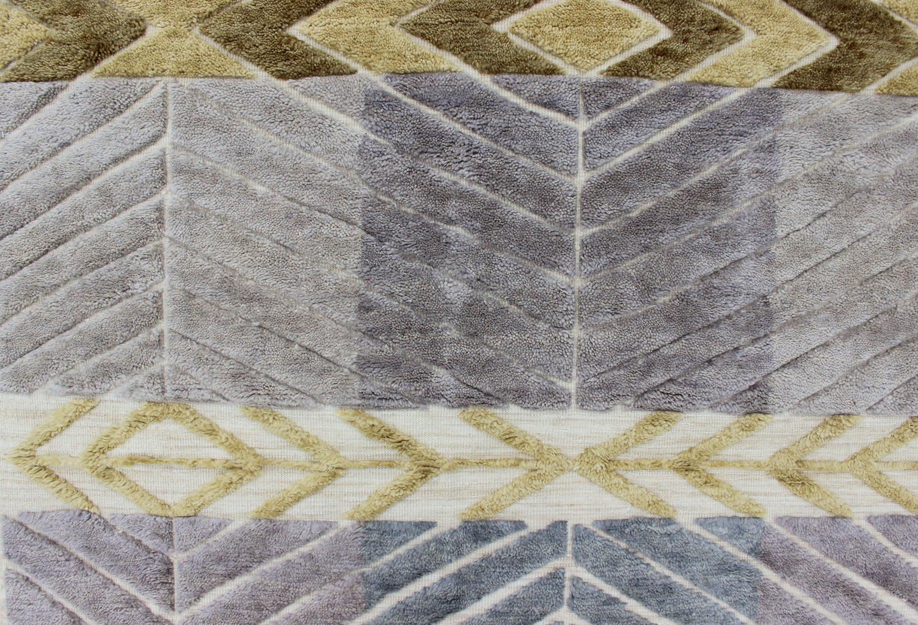 Modern Scandinavian/Swedish Design Rug by Keivan Woven Arts Measures: 9'2 x 11'10 Contemporary Scandinavian design piled rug in Light Purple/lavender, gray, green, gold, and cream, Keivan Woven Arts/ rug RJK - 23293, country of origin / type: In... - Keivan Woven ArtsRJK - 23293 - AHN - PILE - A - 2655 - 13140Rug