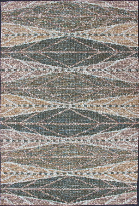 Keivan Woven Arts Scandinavian Flat - Weave Rug With Modern Design Brown and Green. Keivan Woven Arts / Rug/RJK - 23326 - SHB - 010 - G. 21st Century. Measures: 3'2 x 4'11 This Scandinavian flat - weave rug is inspired by the work of Swedish textile designe... - Keivan Woven ArtsRJK - 23326 - SHB - 010 - G - 13146