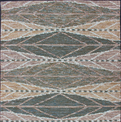 Keivan Woven Arts Scandinavian Flat - Weave Rug With Modern Design Brown and Green. Keivan Woven Arts / Rug/RJK - 23326 - SHB - 010 - G. 21st Century. Measures: 3'2 x 4'11 This Scandinavian flat - weave rug is inspired by the work of Swedish textile designe... - Keivan Woven ArtsRJK - 23326 - SHB - 010 - G - 13146