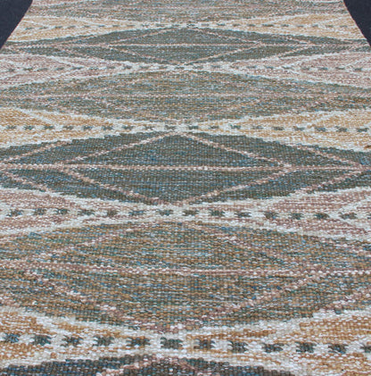Keivan Woven Arts Scandinavian Flat - Weave Rug With Modern Design Brown and Green. Keivan Woven Arts / Rug/RJK - 23326 - SHB - 010 - G. 21st Century. Measures: 3'2 x 4'11 This Scandinavian flat - weave rug is inspired by the work of Swedish textile designe... - Keivan Woven ArtsRJK - 23326 - SHB - 010 - G - 13146