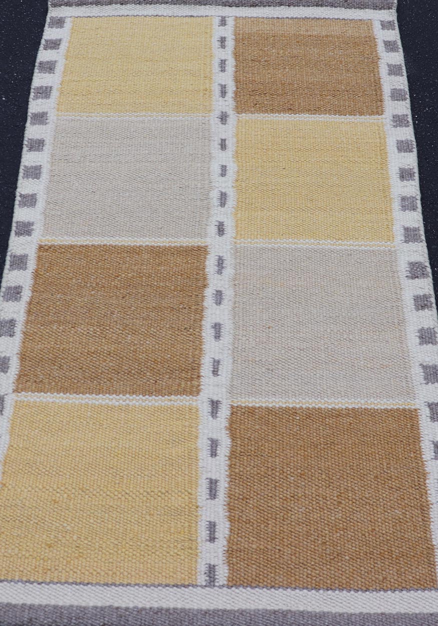 Contemporary Scandinavian Flat Weave Rug in Modern Swedish Design Yellow. Keivan Woven Arts rug # RJK - 24157 - SHB - 020 - NU, Scandinavian flat weave. 21st Century Modern Kilim. Measures: 2'11 x 5'1 This Scandinavian/Swedish flat - weave is inspired by... - Keivan Woven ArtsRJK - 24157 - SHB - 020 - NU - 24661