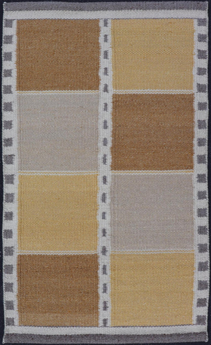 Contemporary Scandinavian Flat Weave Rug in Modern Swedish Design Yellow. Keivan Woven Arts rug # RJK - 24157 - SHB - 020 - NU, Scandinavian flat weave. 21st Century Modern Kilim. Measures: 2'11 x 5'1 This Scandinavian/Swedish flat - weave is inspired by... - Keivan Woven ArtsRJK - 24157 - SHB - 020 - NU - 24661