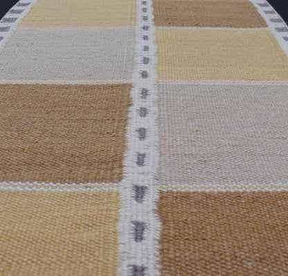 Contemporary Scandinavian Flat Weave Rug in Modern Swedish Design Yellow. Keivan Woven Arts rug # RJK - 24157 - SHB - 020 - NU, Scandinavian flat weave. 21st Century Modern Kilim. Measures: 2'11 x 5'1 This Scandinavian/Swedish flat - weave is inspired by... - Keivan Woven ArtsRJK - 24157 - SHB - 020 - NU - 24661Rug