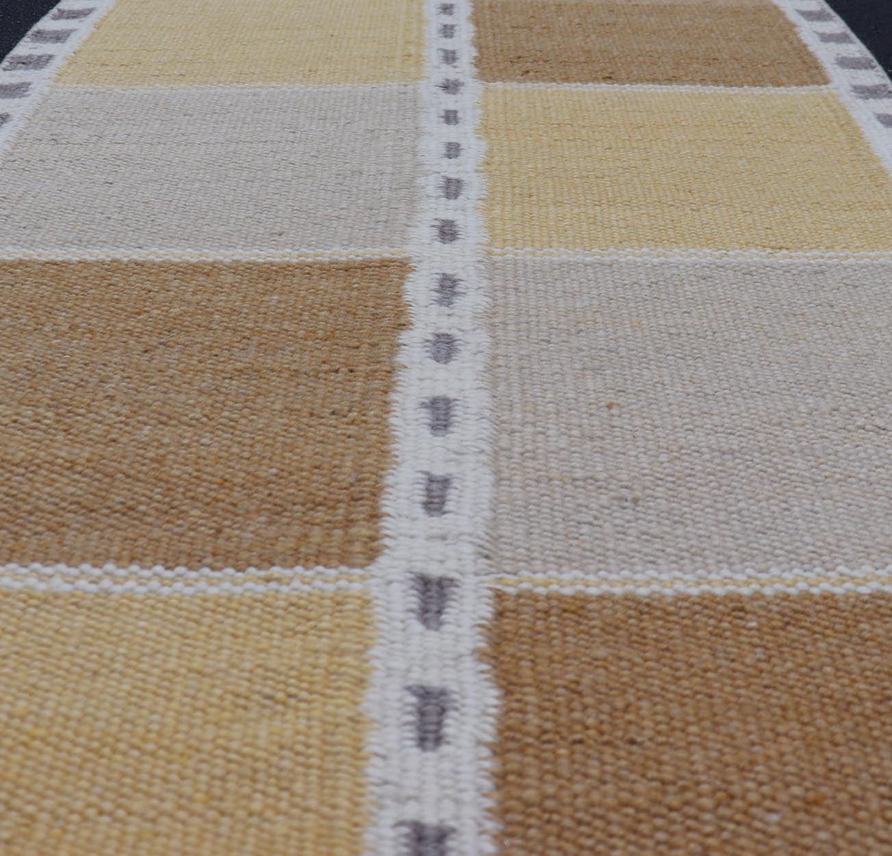 Contemporary Scandinavian Flat Weave Rug in Modern Swedish Design Yellow. Keivan Woven Arts rug # RJK - 24157 - SHB - 020 - NU, Scandinavian flat weave. 21st Century Modern Kilim. Measures: 2'11 x 5'1 This Scandinavian/Swedish flat - weave is inspired by... - Keivan Woven ArtsRJK - 24157 - SHB - 020 - NU - 24661