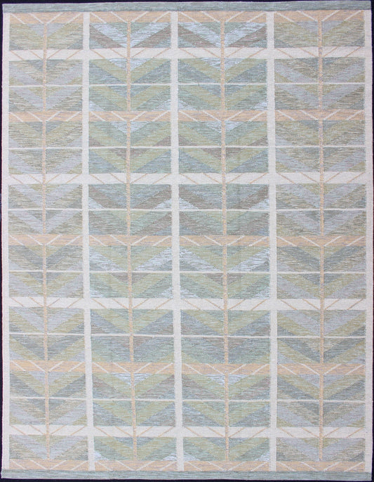 Keivan Woven Arts Scandinavian Flat - Weave Design Rug with Green, Gray, and Peach. Keivan Woven Arts / rug RJK - 24598, country of origin / type: India / Scandinavian flat - weave. Measures: 9'1 x 12'0 This Scandinavian flat - weave is inspired by the ... - Keivan Woven ArtsRJK - 24598 - SHB - 006 - 11 - 13907