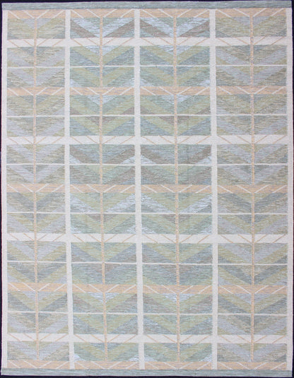 Keivan Woven Arts Scandinavian Flat - Weave Design Rug with Green, Gray, and Peach. Keivan Woven Arts / rug RJK - 24598, country of origin / type: India / Scandinavian flat - weave. Measures: 9'1 x 12'0 This Scandinavian flat - weave is inspired by the ... - Keivan Woven ArtsRJK - 24598 - SHB - 006 - 11 - 13907Rug