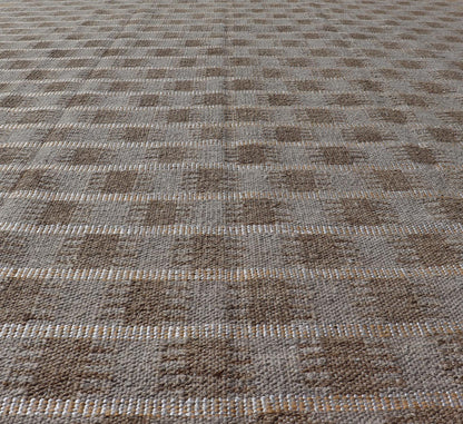 Modern Scandinavian/Swedish Flat Weave Geometric Design Rug in Earth Tones Modern Scandinavian/Swedish Flat Weave Geometric Design Rug in Taupe, warm gray, yellow, white and light brown Keivan Woven Arts rug, RJK - 24791 - SHB - 072 - ALOE, country of o... - Keivan Woven ArtsRJK - 24791 - SHB - 072 - ALOE - 21523Rug