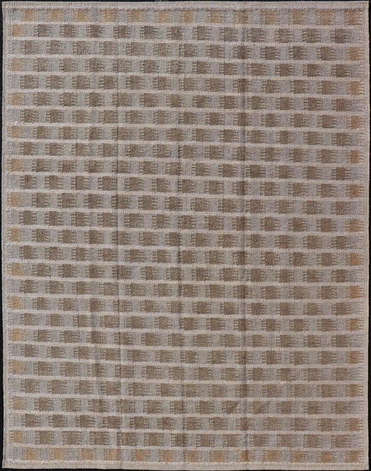 Modern Scandinavian/Swedish Flat Weave Geometric Design Rug in Earth Tones Modern Scandinavian/Swedish Flat Weave Geometric Design Rug in Taupe, warm gray, yellow, white and light brown Keivan Woven Arts rug, RJK - 24791 - SHB - 072 - ALOE, country of o... - Keivan Woven ArtsRJK - 24791 - SHB - 072 - ALOE - 21523Rug