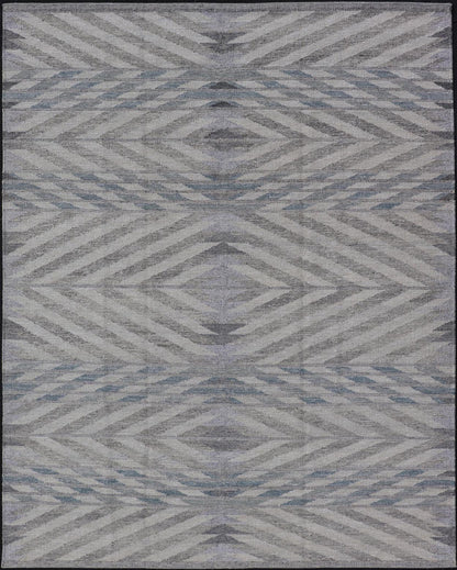 Modern Scandinavian Flat - Weave Reversible Rug With Large Diamond Design, Scandinavian rug, Swedish rug, Modern Scandinavian Flat - Weave Reversible Rug. Neutral colored Modern Scandinavian Flat - Weave Rug With Large Diamonds in silver, gray and blue. ... - Keivan Woven ArtsRJK - 24792 - SHB - 096 - 02 - 21529Rug