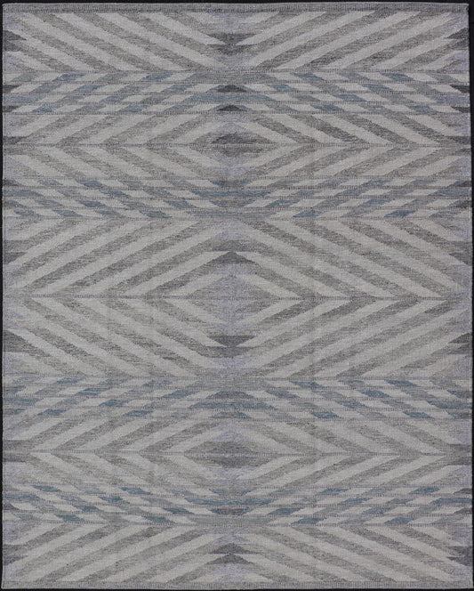 Modern Scandinavian Flat - Weave Reversible Rug With Large Diamond Design, Scandinavian rug, Swedish rug, Modern Scandinavian Flat - Weave Reversible Rug. Neutral colored Modern Scandinavian Flat - Weave Rug With Large Diamonds in silver, gray and blue. ... - Keivan Woven ArtsRJK - 24792 - SHB - 096 - 02 - 21529Rug