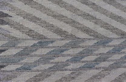 Modern Scandinavian Flat - Weave Reversible Rug With Large Diamond Design, Scandinavian rug, Swedish rug, Modern Scandinavian Flat - Weave Reversible Rug. Neutral colored Modern Scandinavian Flat - Weave Rug With Large Diamonds in silver, gray and blue. ... - Keivan Woven ArtsRJK - 24792 - SHB - 096 - 02 - 21529Rug