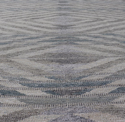 Modern Scandinavian Flat - Weave Reversible Rug With Large Diamond Design, Scandinavian rug, Swedish rug, Modern Scandinavian Flat - Weave Reversible Rug. Neutral colored Modern Scandinavian Flat - Weave Rug With Large Diamonds in silver, gray and blue. ... - Keivan Woven ArtsRJK - 24792 - SHB - 096 - 02 - 21529Rug