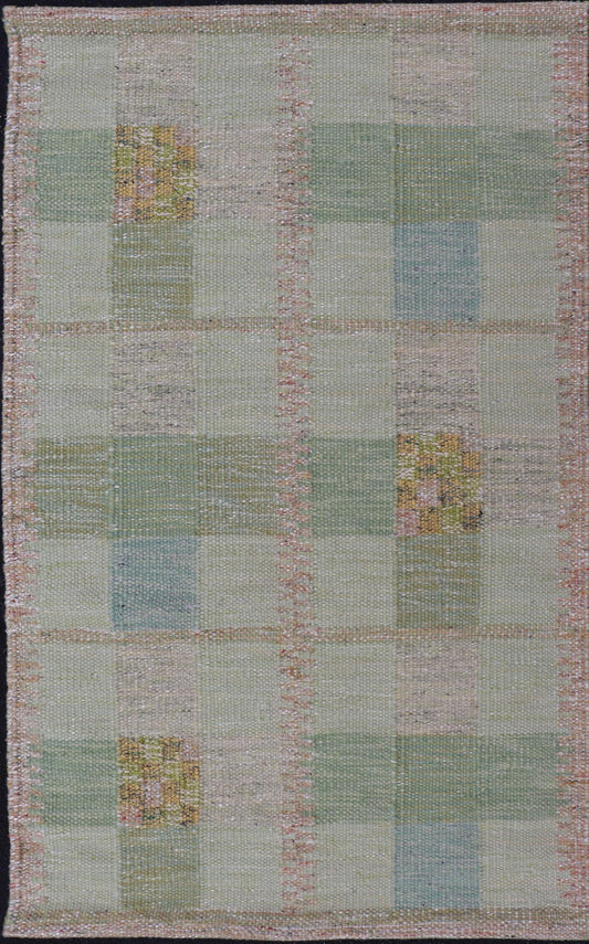 Modern Checkerboard Scandinavian Flat Weave Rug in Shades Of Green Colors. Keivan Woven Arts / rug RJK - 26296 - SHB - 137 - 02, country of origin / type: Scandinavia / Scandinavian Modern. Measures: 3'0 x 5'2 This modern Scandinavian design flat - weave ... - Keivan Woven ArtsRJK - 26296 - SHB - 137 - 02 - 24673Rug