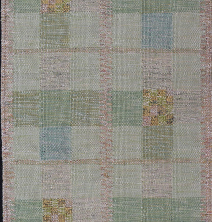Modern Checkerboard Scandinavian Flat Weave Rug in Shades Of Green Colors. Keivan Woven Arts / rug RJK - 26296 - SHB - 137 - 02, country of origin / type: Scandinavia / Scandinavian Modern. Measures: 3'0 x 5'2 This modern Scandinavian design flat - weave ... - Keivan Woven ArtsRJK - 26296 - SHB - 137 - 02 - 24673Rug