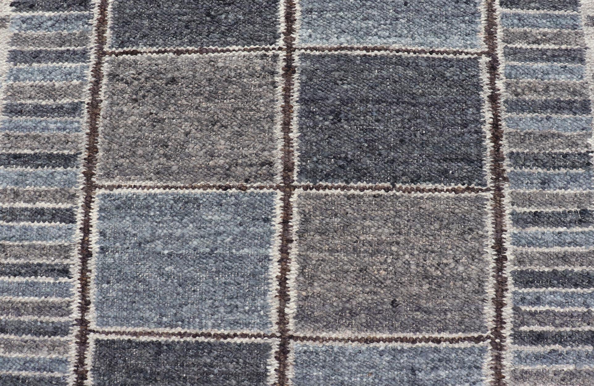 Modern Scandinavian/Swedish Design Rug in Blue, Charcoal, Gray and Cream. Keivan Woven Arts / rug RJK - 26358 - SHB - 004 - NU, country of origin / type: India / Scandinavian flatweave rug. Measures: 5'3 x 6'10 This Scandinavian flat weave rug is inspi... - Keivan Woven ArtsRJK - 26358 - SHB - 004 - NU - 24703Rug