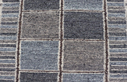 Modern Scandinavian/Swedish Design Rug in Blue, Charcoal, Gray and Cream. Keivan Woven Arts / rug RJK - 26358 - SHB - 004 - NU, country of origin / type: India / Scandinavian flatweave rug. Measures: 5'3 x 6'10 This Scandinavian flat weave rug is inspi... - Keivan Woven ArtsRJK - 26358 - SHB - 004 - NU - 24703Rug